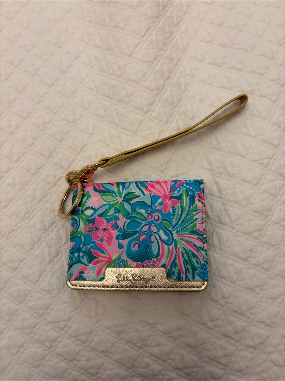 Lilly Pulitzer Gold-Trim Floral Wristlet Wallet - Blue Pink Green
